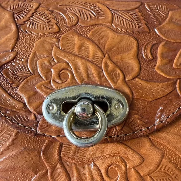 Bohemian Tooled Mexican Leather Crossbody Bag - Picture 3 of 11